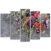 Canvas print 5 stuks, boeket bloemen 