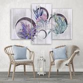 3-delige canvasprint, vierkante dozen planken met bloemen 