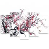 5 stykke lærredstryk, japansk kirsebærblomst 