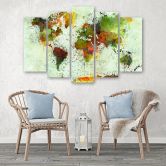 Leinwandbild 5 teilig, Bunte Weltkarte Abstrakt  