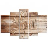 Leinwandbild 5 teilig, Liebe Holz Vintage Braun 