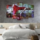 Wandbild 5-teilig, Frau im roten Kleid Abstrakt 