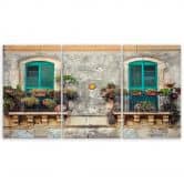 Leinwandbild 3-teilig, Straße Italien Fenster Blumen 