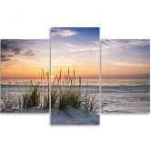 Leinwandbild 3-teilig, Strand Meer Gras Sonnenuntergang 