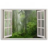 Leinwandbild, Fensterblick Wald im Nebel Dschungel 