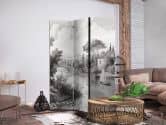 Paravent, Raumteiler freistehend, Trennwand - Black and White Vintage Landscape: Pond with Boat 