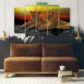 Leinwandbild 5 teilig, Löwen Savanne Afrika Natur 