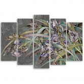 Leinwandbild 5 teilig, Iris Blumen im Wind 