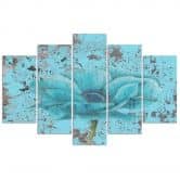 5-delige canvas print blauwe vintage bloem 
