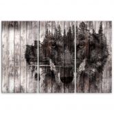 Leinwandbild 3-teilig, Wolf Wald Retro 