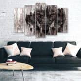 Wandbild 5-teilig, Wolf Wald Retro Vintage 