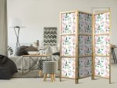 Japanischer Paravent, Raumteiler freistehend, Trennwand - Peonies on White Background 