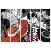Leinwandbild 5 teilig, Geisha mit einem Fan 