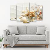 Wandbild 5-teilig, Muscheln Strand Sand Beige 