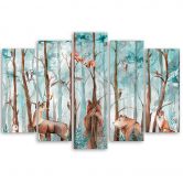 Leinwandbild 5 teilig, Waldtiere Hirschbär Fuchs 