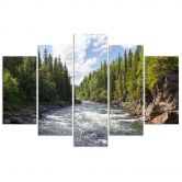 Leinwandbild 5 teilig, Wald Grüner Fluss Natur 