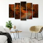 Leinwandbild 5 teilig, Wald Herbstblätter Natur 