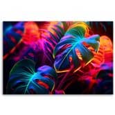 Leinwandbild, Monstera-Blätter in Neonfarben 
