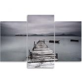 Leinwandbild 3-teilig, Steg See Natur Grau 