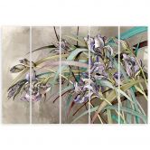 Leinwandbild 5 teilig, Iris Blumen im Wind 