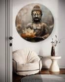 Rond canvas beeld mediterende Boeddha abstract 