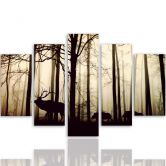 Leinwandbild 5 teilig, Hirsche Wald Tier Natur 