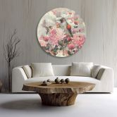 Rundes Leinwandbild Blumen mit Kolibris 