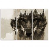 Leinwandbild 3-teilig, Wolf Tiere Schwarz Weiß 