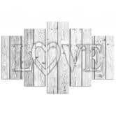 Leinwandbild 5 teilig, Love Lettering Bretter Grau 