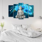 Leinwandbild 5 teilig, Buddha Zen Orchidee Türkis 