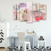 Leinwandbild 5 teilig, Baby Mädchen rosa 
