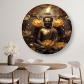 Rundes Leinwandbild AI Gold Buddha und Lotosblumen 