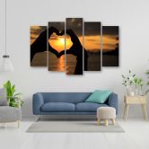 Wandbild 5-teilig, Hände zu einem Herz geformt Sonnenuntergäng 