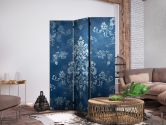 Paravent, Raumteiler freistehend, Trennwand - Retro Ornament - Decorative Motif in Rubbed Blues 