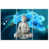 3-delige canvas print, Boeddha Zen Orchid Turquoise 