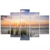 Leinwandbild 5 teilig, Meer Strand Sonnenuntergang 