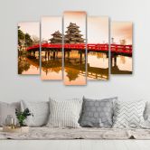 Leinwandbild 5 teilig, Japan Brücke Bäume Natur 
