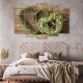 Wandbild 5-teilig, Herz Holz Kräuter Grün 
