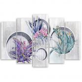 Leinwandbild 5 teilig, Quadratkisten Regale mit Blumen 