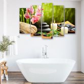 Leinwandbild 5 teilig, Zen Spa Steine Blumen 