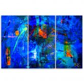 Leinwandbild 3 teilig, Blau Abstraktion handgepackt 