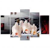 Leinwandbild 5 teilig, Abstrakte Orchideen Weiß 