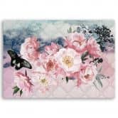Leinwandbild, Rosa Blumen und Schmetterling 