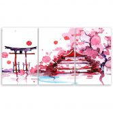 Leinwandbild 3-teilig, Japan Rosa Landschaft 