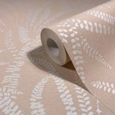Non-woven wallpaper leaves, tendrils floral nature in orange 