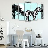 Leinwandbild 5 teilig, Zebra Safari Blau 