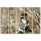 Leinwandbild 5 teilig, Geisha und Bambus 