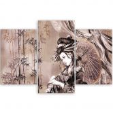 Leinwandbild 3 teilig, Geisha und Bambus 