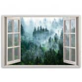 Leinwandbild, Fensterblick Wald im Nebel Natur 