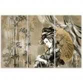 Leinwandbild 3 teilig, Geisha und Bambus 